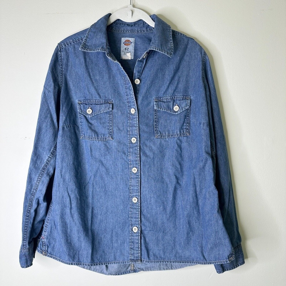 Dickies Denim Shirt Women S 4 6 Blue Button Down Long Slv Cotton Western NWOT